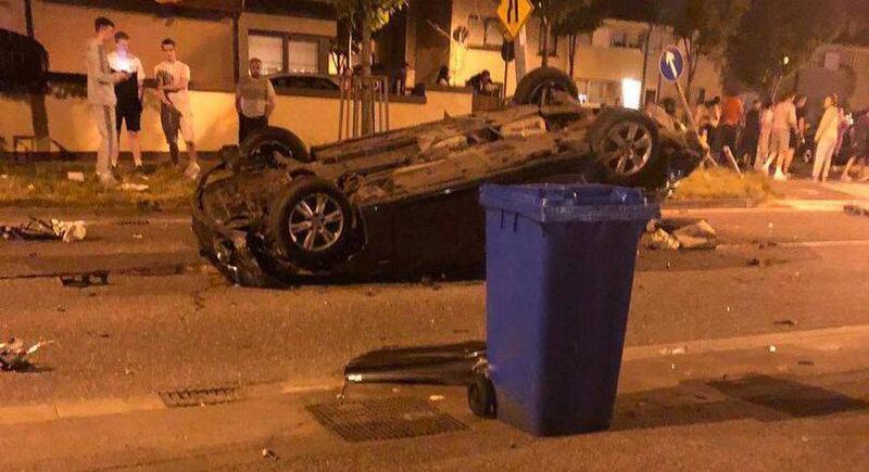 The overturned Lexus on Harbour View Road in Cork City. Pic: Unity Media Network. The overturned Lexus on Harbour View Road in Cork City. Pic: Unity Media Network.