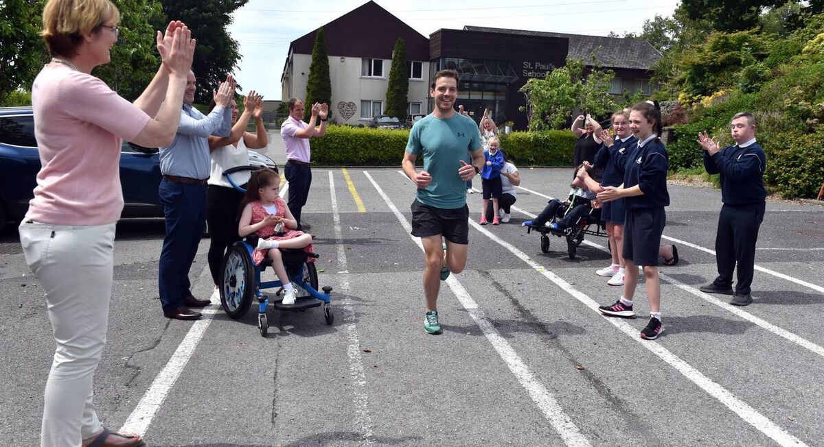 Stephen Kelleher, physio at St. Paul's school, Montenotte who is competing a marathon around the school car park to raise funds for the school bus. Picture: Eddie O'Hare