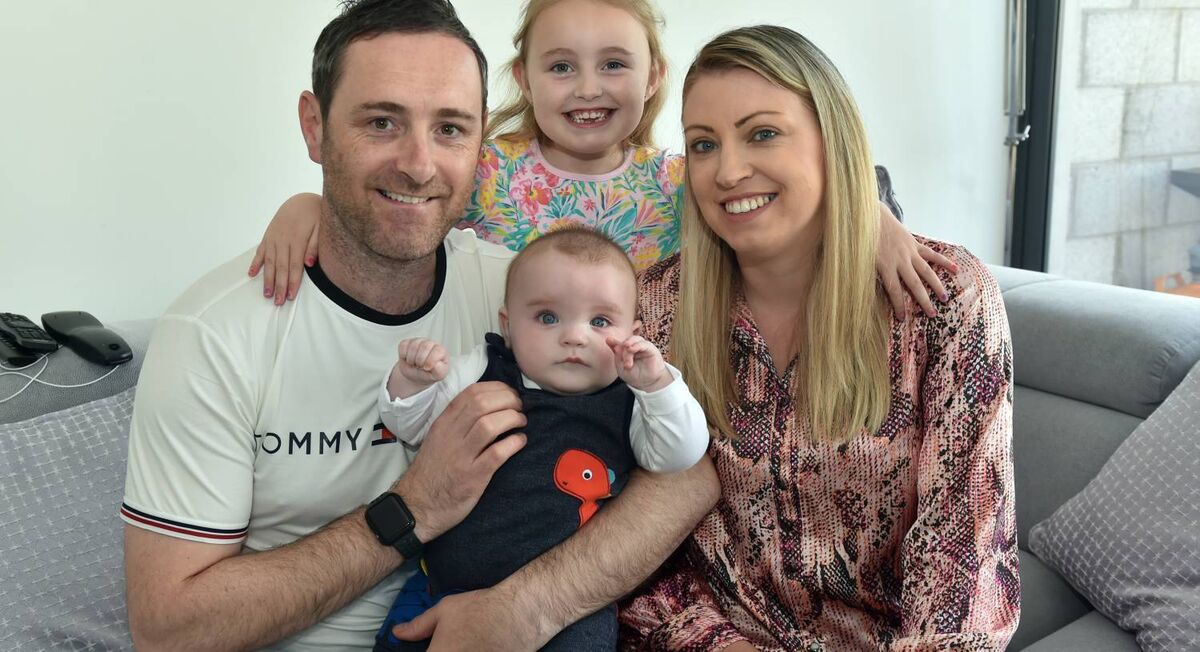 Mary Constant with partner Damien Galvin and children Noah (five months) and Priya (five years old) at home in Tower. Picture: Eddie O'Hare
