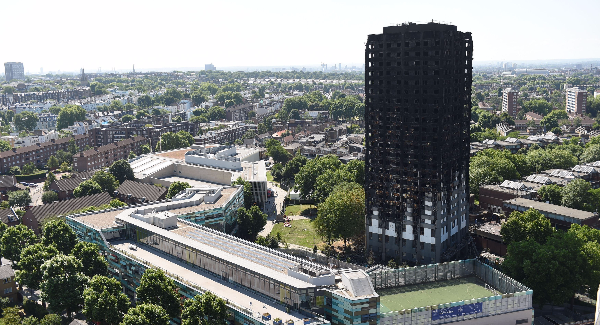 Grenfell Tower in the days after the fire.