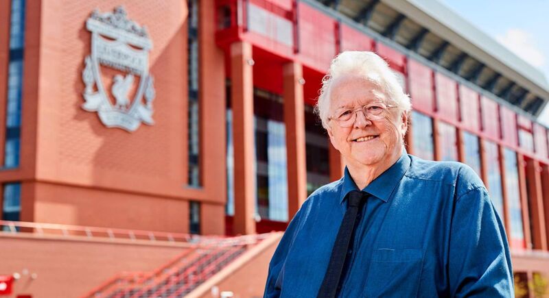 Stadium announcer George Sephton outside Anfield, Almost into his 50th year in the job, he is credited with creating the atmosphere in the stadium.