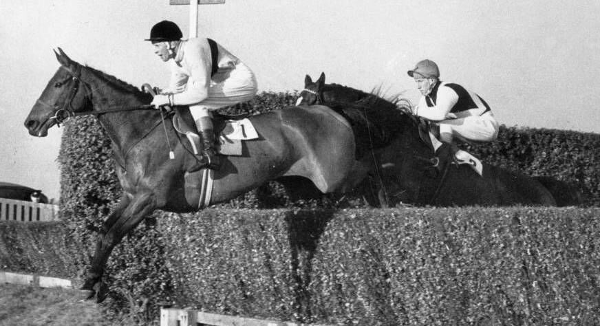 POETRY IN MOTION: Arkle and Pat Taafe en route to victory in the 1965 Gallaher Gold Cup, arguably his most impressive victory.	Photo by Dennis Oulds/Central Press/Getty Images