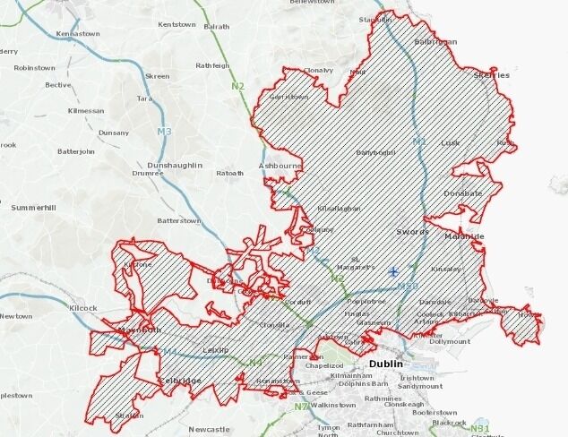 A map of areas affected by the boil water notice. Pic: Irish Water
