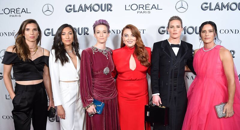 (L-R) Tobin Heath, Christen Press, Megan Rapinoe, Samantha Barry, Ali Krieger and Ashlyn Harris attend the 2019 Glamour Women Of The Year Awards at Alice Tully Hall on November 11, 2019 in New York City. Picture: Jamie McCarthy/Getty Images for Glamour
