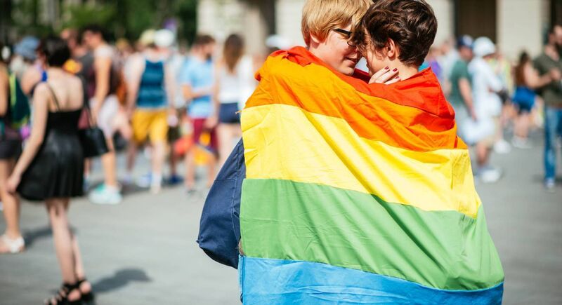 Participants in a Pride Parade at Kossuth Square, Budapest, Hungary.