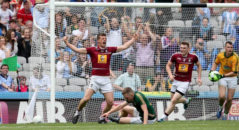 John Heslin celebrates after scoring Westmeath’s winning goal against Meath in the 2015 Leinster SFC semi-final.                     Picture: INPHO/James Crombie