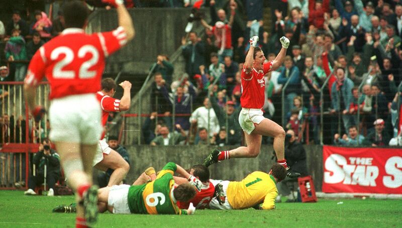 Barry Coffey celebrates after Steven O'Brien's goal against Kerry in the 1994 Munster SFC semi-final. Picture: Denis Minihane Barry Coffey celebrates after Steven O'Brien's goal against Kerry in the 1994 Munster SFC semi-final. Picture: Denis Minihane