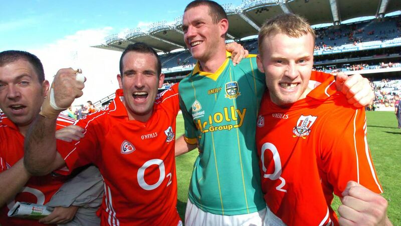 Kieran O'Connor, Pearse O'Neill, and Michael Shields celebrate Cork's All-Ireland SFC semi-final win over Meath at Croke Park. Picture: Dan Linehan