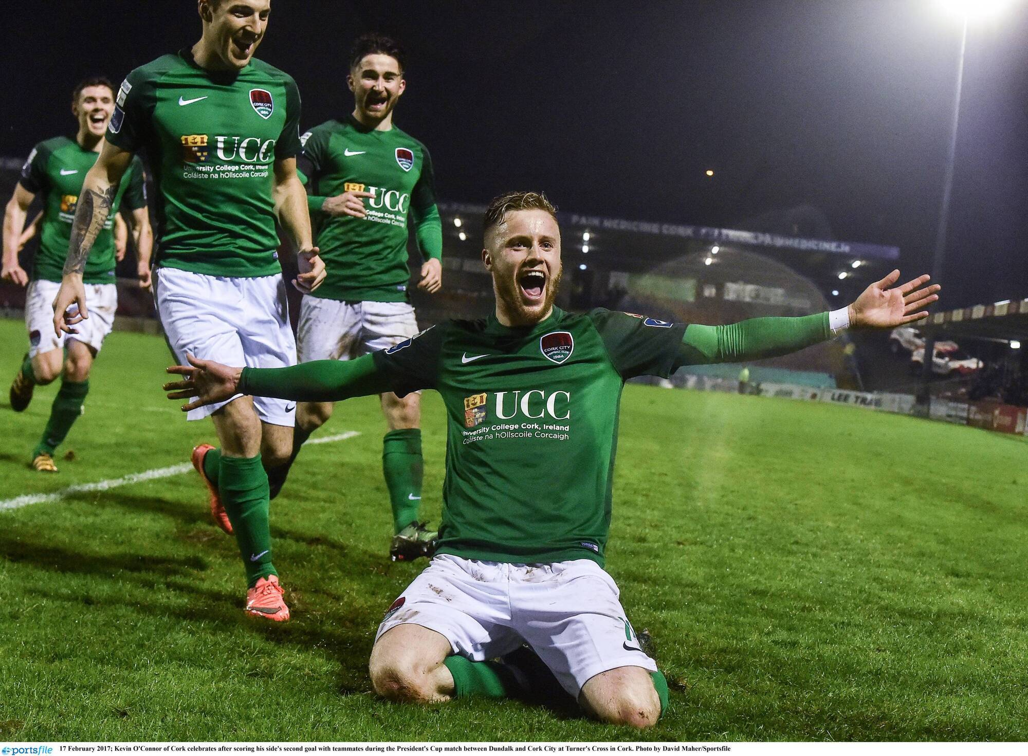 Kevin O'Connor celebrates after scoring in the 2017 President's Cup. Photo by David Maher/Sportsfile