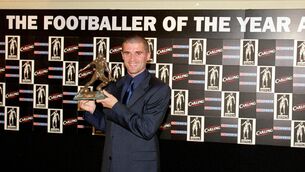 <p>BELATED TRIUMPH: Roy Keane was named the Football Writers’ Association Player of the Year in 2000 but the decision to overlook the Manchester United skipper for the award in the Red Devils’ treble-winning season was a controversial one. Picture: Andrew Redington /Allsport</p>