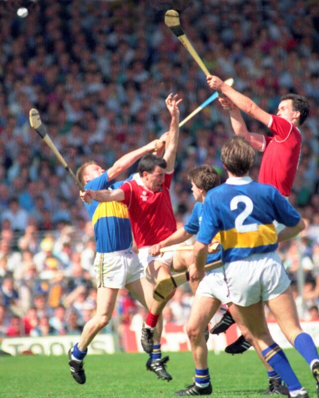 Cork’s Mark Foley scores against Tipperary on the stroke of half-time in the 1990 Munster SHC final. Foley finished the day with 2-7. ‘You’re hitting the mark you aim for every time,’ he recalls of that day. ‘It’s all going your way.’ Cork’s Mark Foley scores against Tipperary on the stroke of half-time in the 1990 Munster SHC final. Foley finished the day with 2-7. ‘You’re hitting the mark you aim for every time,’ he recalls of that day. ‘It’s all going your way.’