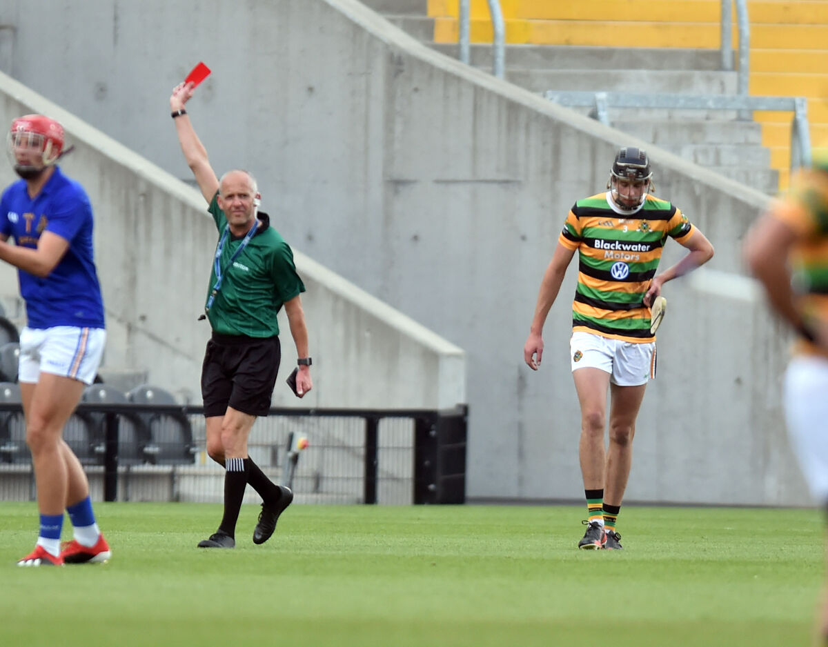 Glen Rovers' Robert Downey is sent off by referee Cathal McAllister against St Finbarr's at Páirc Uí Chaoimh. Picture: Eddie O'Hare