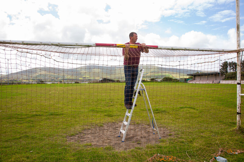 Valentia Young Islanders groundskeeper Sean Curran making sure all is in order the Junior Club Championship R2 v Beale on Sunday. Picture Alan Landers. Valentia Young Islanders groundskeeper Sean Curran making sure all is in order the Junior Club Championship R2 v Beale on Sunday. Picture Alan Landers.