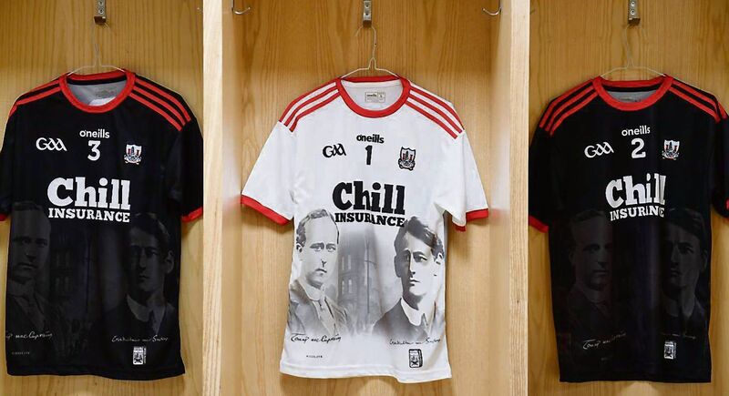The commemorative Cork jerseys of Eoin Cadogan, Patrick Collins, and Seán O’Leary, ahead of the Allianz Hurling League Division 1 game against Limerick at Páirc Uí Chaoimh. The jersey is designed to honour Tomás Mac Curtain and Terence MacSwiney who both died while serving as Lord Mayor of Cork in 1920. That they should be specifically commemorated by Cork GAA begs a whole host of questions. Picture: Sam Barnes/Sportsfile The commemorative Cork jerseys of Eoin Cadogan, Patrick Collins, and Seán O’Leary, ahead of the Allianz Hurling League Division 1 game against Limerick at Páirc Uí Chaoimh. The jersey is designed to honour Tomás Mac Curtain and Terence MacSwiney who both died while serving as Lord Mayor of Cork in 1920. That they should be specifically commemorated by Cork GAA begs a whole host of questions. Picture: Sam Barnes/Sportsfile
