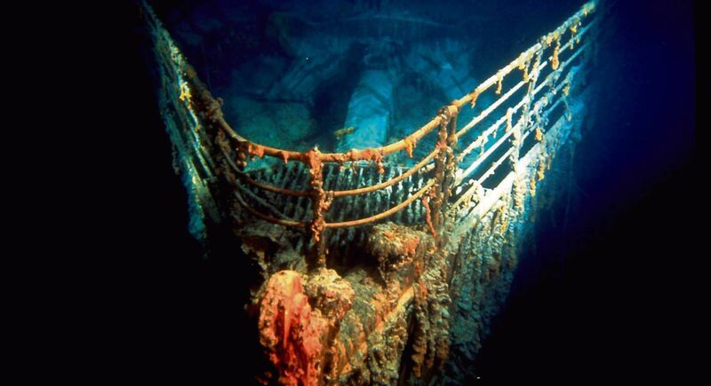 The bow of the Titanic ocean liner as it sits on the ocean floor, pictured in 2012.