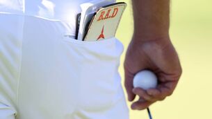 <p>Bryson DeChambeau sports a distinctive card cover during the first round of the US PGA at TPC Harding Park. <span class="contextmenu emphasis CaptionCredit">Picture: Jamie Squire/Getty Images</span>
            </p>