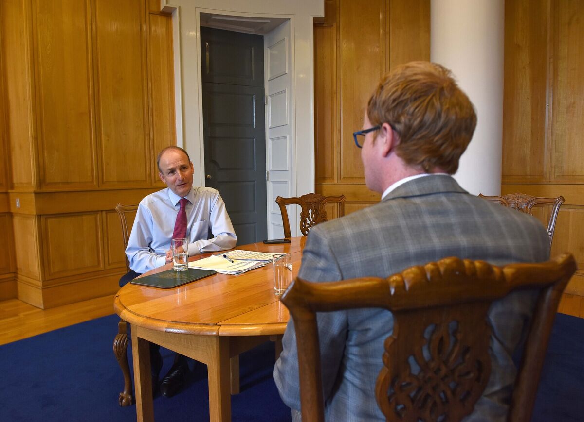 An Taoiseach Micheál Martin in his office at Government Buildings being interviewd by Paul Hosford political correspondent with The Irish Examiner. Picture: Moya Nolan.