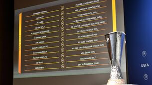 A general view of the Europa League draw result including Shamrock Rovers at the Uefa Headquarters in Nyon, Switzerland. Photo by Uefa via Sportsfile
