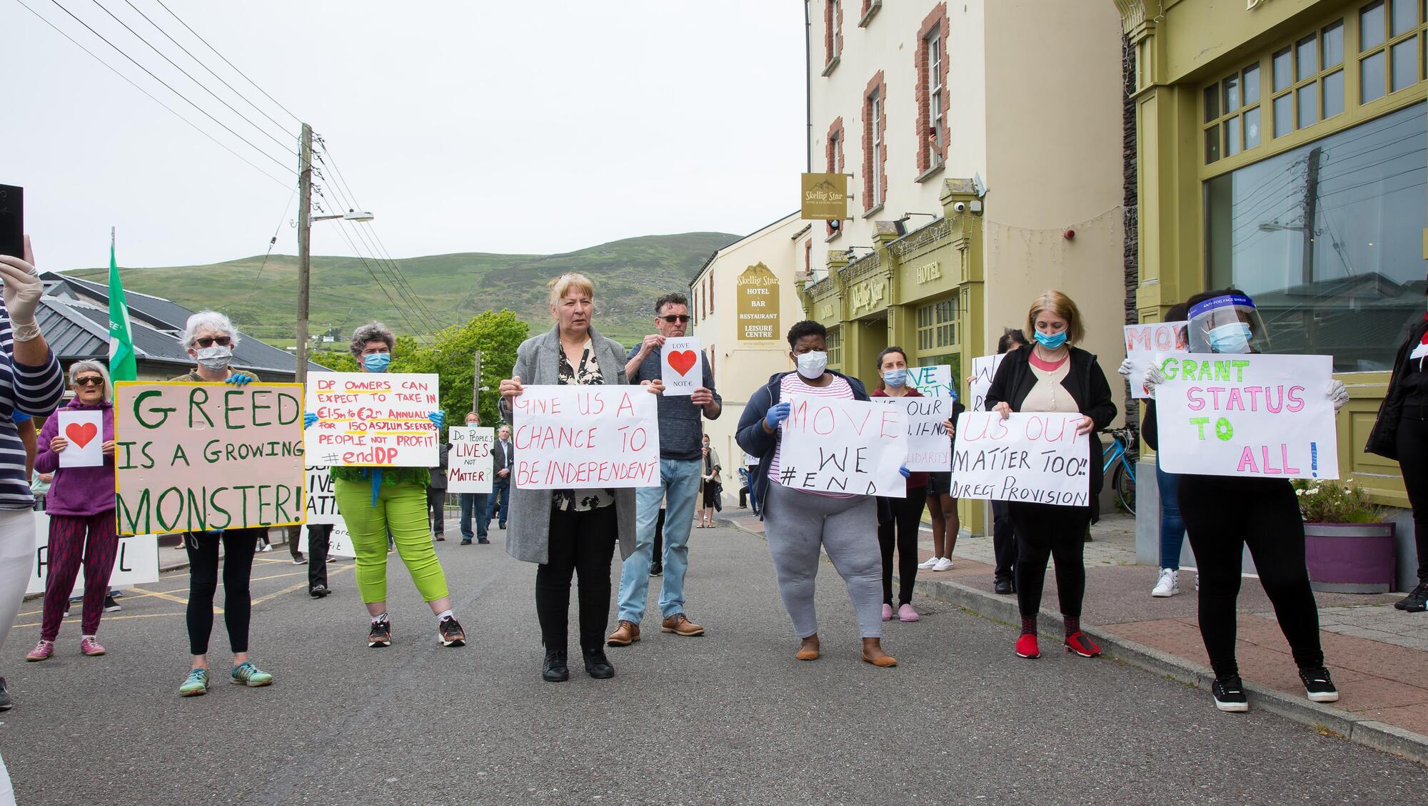 Residents of the Skellig Star direct provision centre protest conditions at the Caherciveen facility. Picture: Alan Landers.