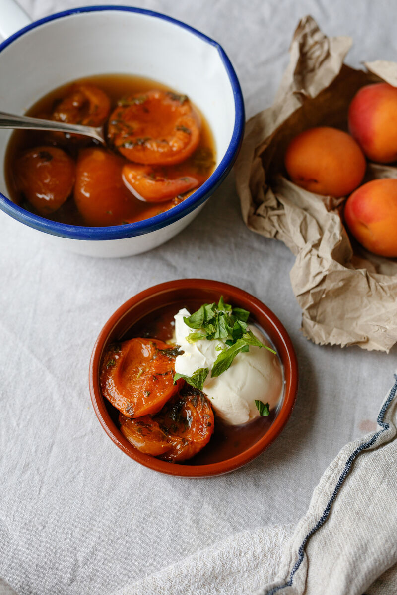 Apricots with mascarpone and mint. Picture: Bríd O'Donovan