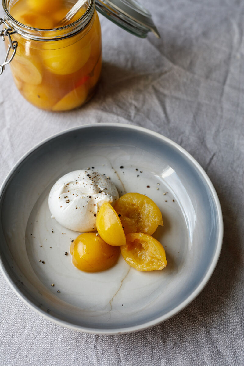 Pickled greengages with burrata. Picture: Bríd O'Donovan