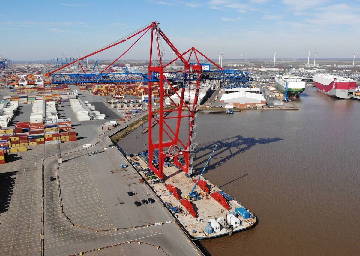 FOR Alan Healy Business sectionEve Kelliher story July 22, 2020 Liebherr STS at Eurgate Container Terminal Bremerhaven before it is shipped to Eurogate Container Terminal Hamburg.