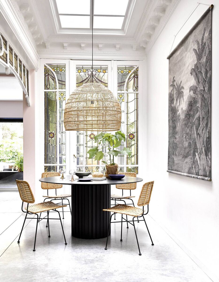 Woven cane rattan retro dining chairs and dining table, Ciel Shop Interiors.