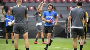 Antonio Conte at Inter's final training session in Cologne ahead of the Europa League final clash with Sevilla. Picture: AP Photo/Ina Fassbender, Pool