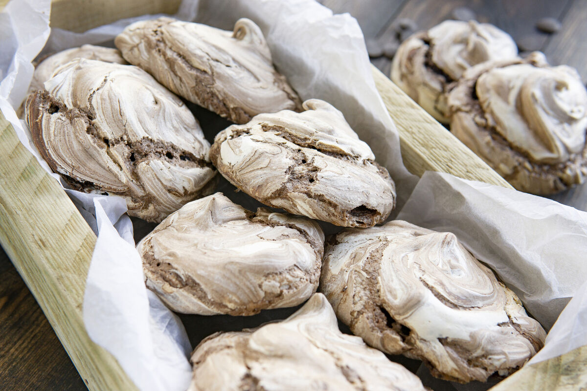 Chocolate hazelnut meringues.