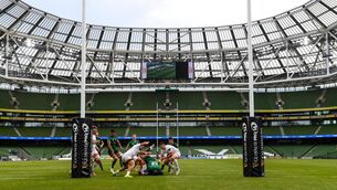 Bundee Aki of Connacht scores his side's third try during the Guinness PRO14 Round 14 match between Connacht and Ulster at Aviva Stadium in Dublin. Photo by Stephen McCarthy/Sportsfile