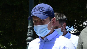 Harry Maguire leaving the court in Syros after an earlier hearing on Saturday last week (Michael Varaklas/AP)