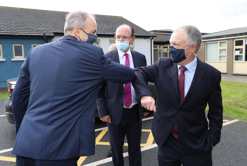 Taoiseach Mícheál Martin with Sean Haughey, TD and Kieran Creaner, Principal of Scoil Fiachra Senior NS, Beaumont. Picture: Julien Behal Taoiseach Mícheál Martin with Sean Haughey, TD and Kieran Creaner, Principal of Scoil Fiachra Senior NS, Beaumont. Picture: Julien Behal