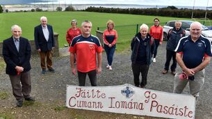 27th August 2020.......XX: Michael Moynihan: Michael Murphy, (lcentre) chairman of Passage East GAA club in Waterford with founders of the club John Hearne, president Fintan Walsh, PRO ; Una Keating representing her husband Seamus, vice president ; Grainne Flanagan, juvenile secretary; Dick Donnelly, assistant treasurer ; Anne Marie Fitzgerald, insurance officer; Jerry Murph county board delegate and Pat Fowler, vice president with views over the River Barrow and WexfordPicture: Eddie O'Hare