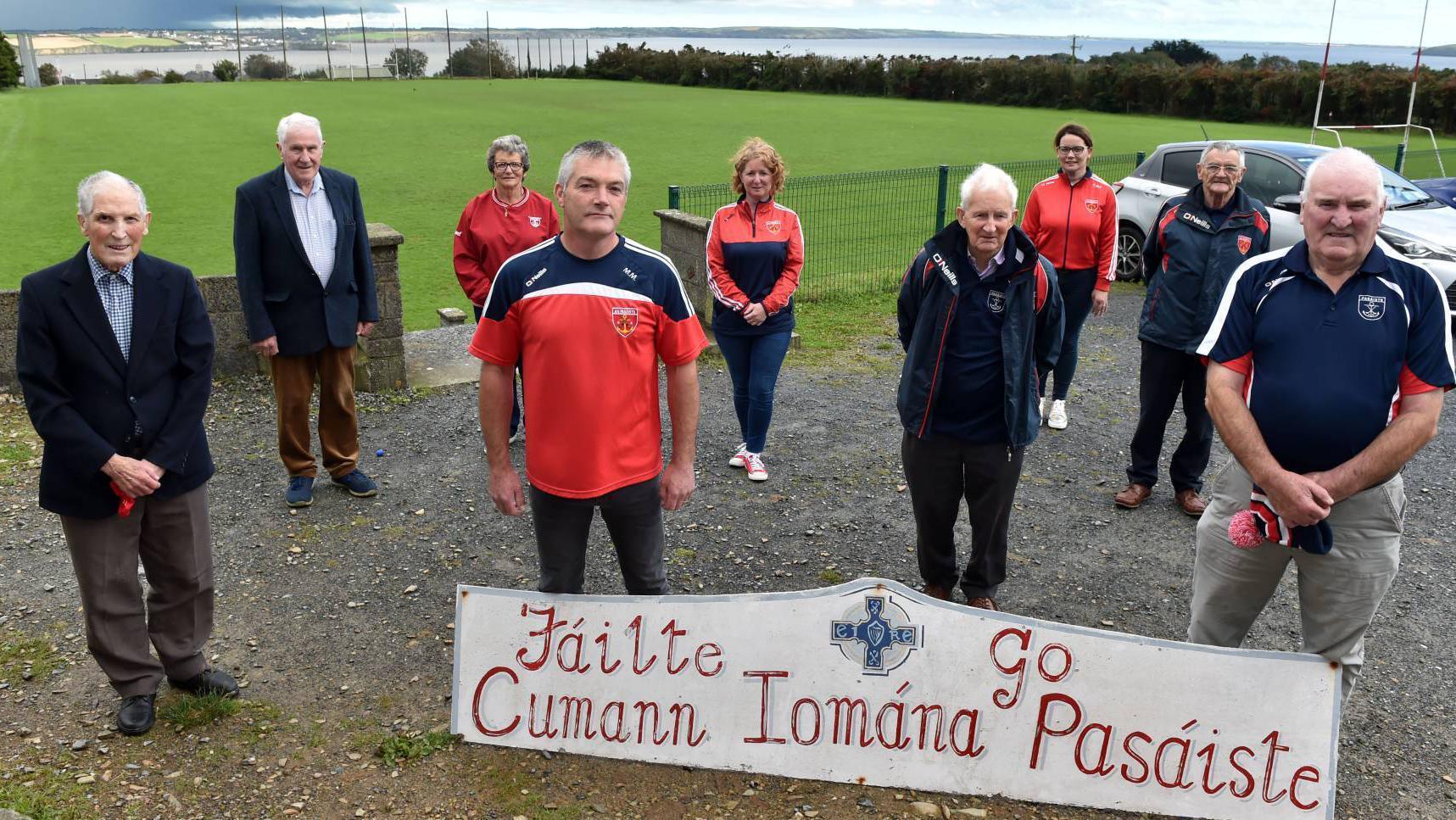 27th August 2020.......XX: Michael Moynihan: Michael Murphy, (lcentre) chairman of Passage East GAA club in Waterford with founders of the club John Hearne, president Fintan Walsh, PRO ; Una Keating representing her husband Seamus, vice president ; Grainne Flanagan, juvenile secretary; Dick Donnelly, assistant treasurer ; Anne Marie Fitzgerald, insurance officer; Jerry Murph county board delegate and Pat Fowler, vice president with views over the River Barrow and WexfordPicture: Eddie O'Hare