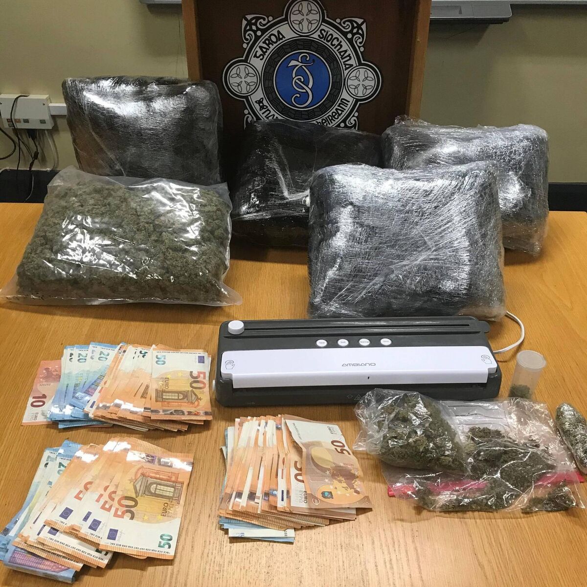 The €102,000 cannabis and cash seizure in Dublin. Pic: Garda Press Office