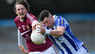 Ryan Basquel of Ballyboden St Enda's in action against Eoin Keogh of Raheny during the Dublin County Senior Football Championship Quarter-Final match between Ballyboden St Enda's and Raheny at Parnell Park in Dublin. Photo by Piaras Ó Mídheach/Sportsfile
