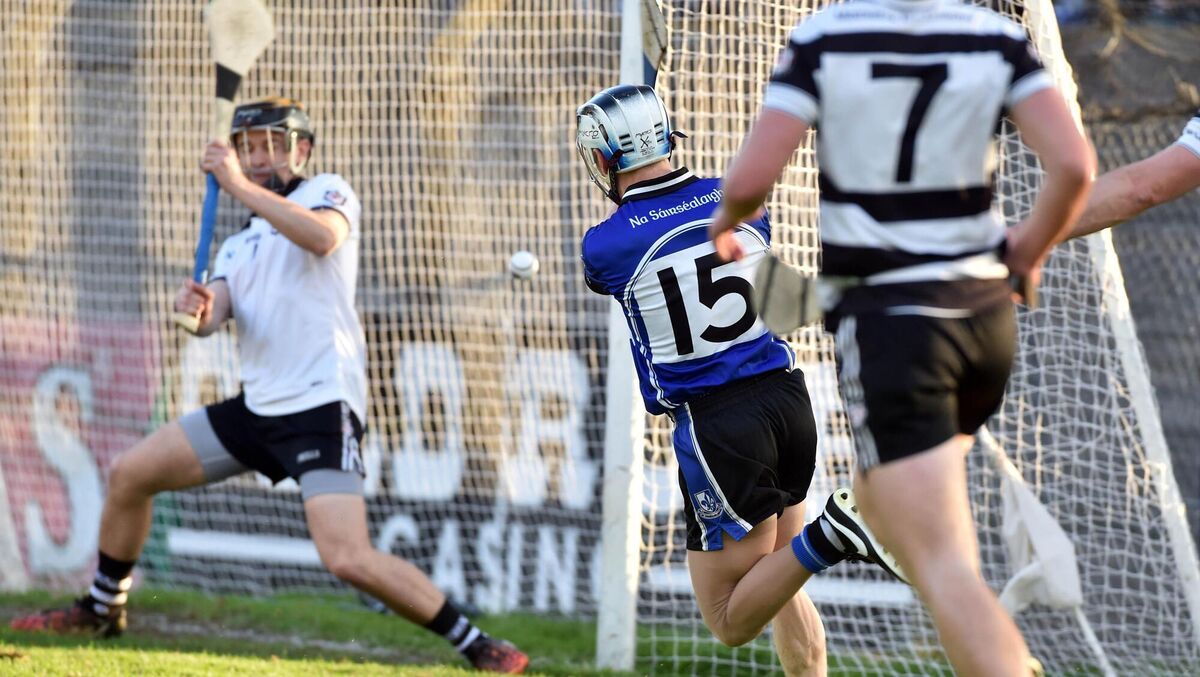 Eoin O'Sullivan scores Sarsfields only goal against Midleton in 2016. Picture: Eddie O'Hare