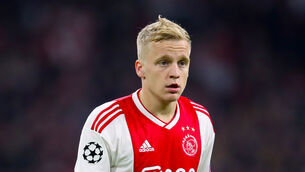 <p>Donny van de Beek left Ajax to join Manchester United on Wednesday (Adam Davy/PA)</p>