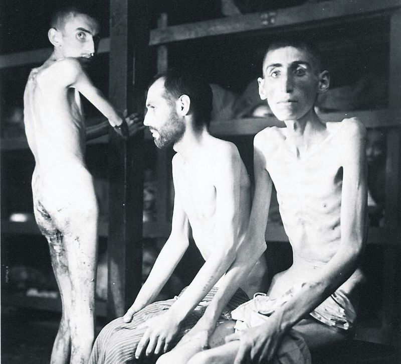 Russian, Polish, and Dutch slave labourers at Buchenwald, near Weimar, Germany, after liberation on April 16, 1945, when US troops entered the concentration camp. Many had died from malnutrition; their average weight was 70lbs. Picture: National Archives/Newsmakers/Getty
Russian, Polish, and Dutch slave labourers at Buchenwald, near Weimar, Germany, after liberation on April 16, 1945, when US troops entered the concentration camp. Many had died from malnutrition; their average weight was 70lbs. Picture: National Archives/Newsmakers/Getty