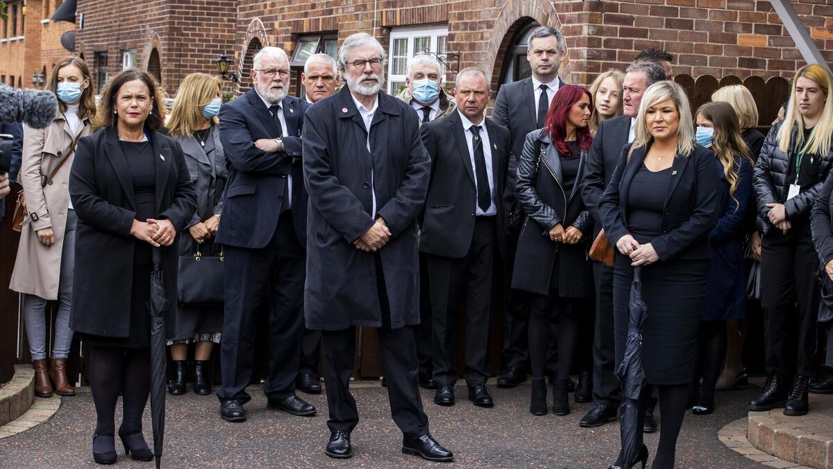 (left to right) Sinn Fein leader Mary Lou McDonald, former Sinn Fein leader Gerry Adams, and Deputy First Minister Michelle O'Neill attending the funeral of senior Irish Republican and former leading IRA figure Bobby Storey in west Belfast. (left to right) Sinn Fein leader Mary Lou McDonald, former Sinn Fein leader Gerry Adams, and Deputy First Minister Michelle O'Neill attending the funeral of senior Irish Republican and former leading IRA figure Bobby Storey in west Belfast.