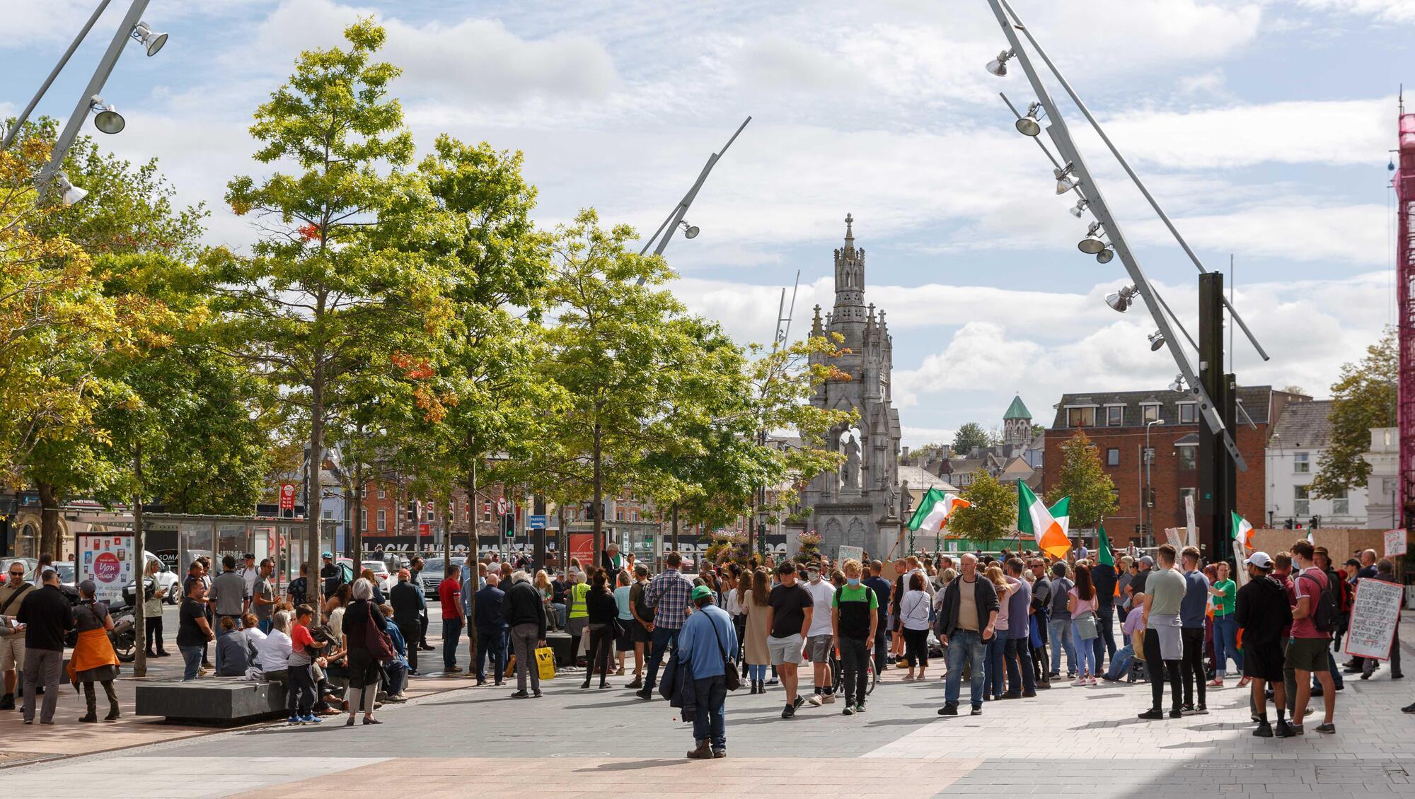 People protested on Grand parade in Cork city this weekend in opposition to Covid-19 guidelines that require the public to wear face coverings and masks.