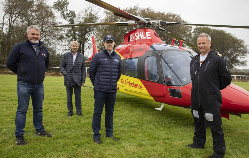 A spokesman for Coolmore said the air ambulance (pictured) has been called several times to help fallen jockeys, including David Mullins. Picture: John D Kelly