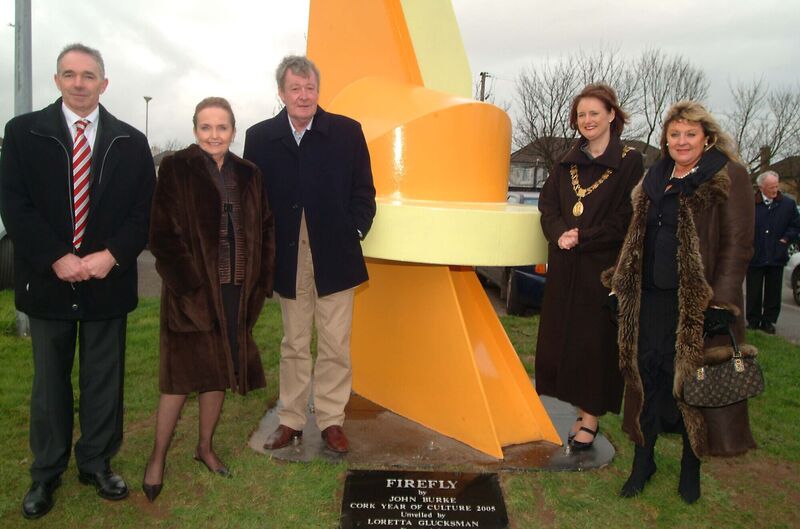 John Burke (third from left) at Cork University Hospital in 2006 for the unveiling of his Firefly sculpture. Also included are Loretta Brennan Glucksman, Deirdre Clune, Frances Lynch, and Tony Lynch. John Burke (third from left) at Cork University Hospital in 2006 for the unveiling of his Firefly sculpture. Also included are Loretta Brennan Glucksman, Deirdre Clune, Frances Lynch, and Tony Lynch.