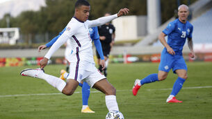 <p>Striker Mason Greenwood has apologised for breaching coronavirus protocols while on England duty (Brynjar Gunnarson/AP)</p>