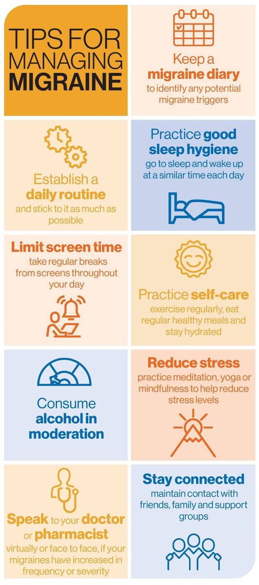 Tips for managing migraine, as provided by the Migraine Association of Ireland after their recent survey.