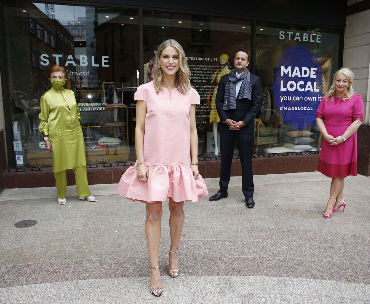 Design &amp; Crafts Council Ireland (DCCI) Chair Breege O’Donoghue, actor and author Amy Huberman, An Tánaiste and Minister for Trade, Enterprise and Employment, Leo Varadkar, TD and Rosemary Steen, CEO, DCCI, launching #MADELOCAL. File picture: Leon Farrell / Photocall Ireland