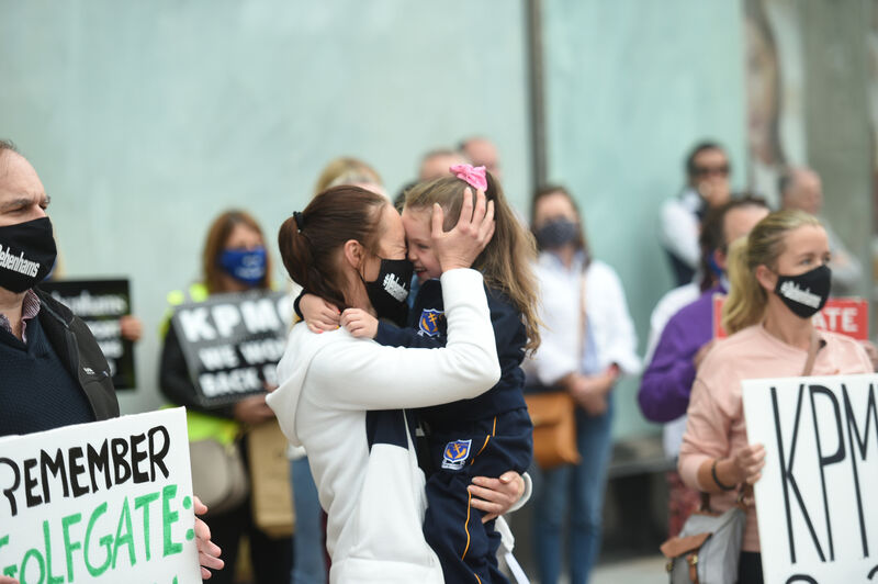 Carol Bridgeman being hugged by her daughter Charlotte as the sit-in protest ended today. Carol Bridgeman being hugged by her daughter Charlotte as the sit-in protest ended today.