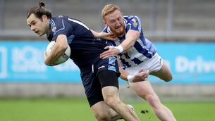 <p>St Jude's Kevin McManamon is tackled by Darren O'Reilly of Ballyboden St Enda's at Parnell Park. Picture: INPHO/Lorraine O’Sullivan</p>