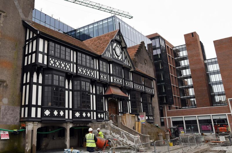 Work continuing on the refurbishment of the Counting House at the former Beamish & Crawford site in Cork with some of the new glass facade in the backround (top of frame) and (right) part of the new student accomodation. Work continuing on the refurbishment of the Counting House at the former Beamish & Crawford site in Cork with some of the new glass facade in the backround (top of frame) and (right) part of the new student accomodation.