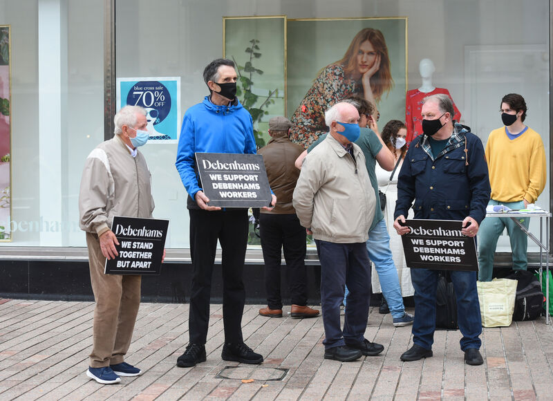 Former striking workers from Vita Cortex (from left) Cal O'Leary, Denis Ryan, Sean Kelleher and Jimmy Power joined today's picket of Debenhams stores by former workers. Picture: Larry Cummins. Former striking workers from Vita Cortex (from left) Cal O'Leary, Denis Ryan, Sean Kelleher and Jimmy Power joined today's picket of Debenhams stores by former workers. Picture: Larry Cummins.